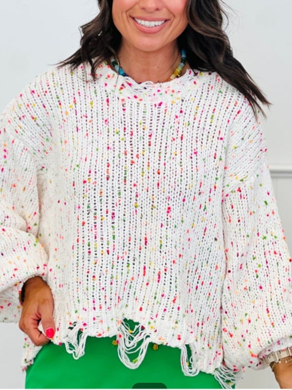 POL White Confetti Knit Distressed Sweater Size Medium Oversized